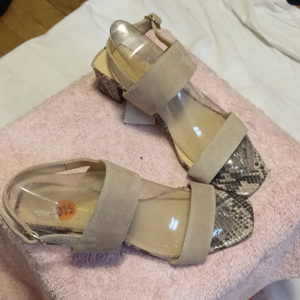 new avellini suede leather sandals womens 9 1/2 m slingback block heel shoes